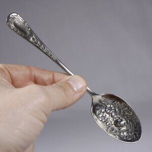 Vintage repousse berry spoon, EPNS silver plated 3d embossed spoon